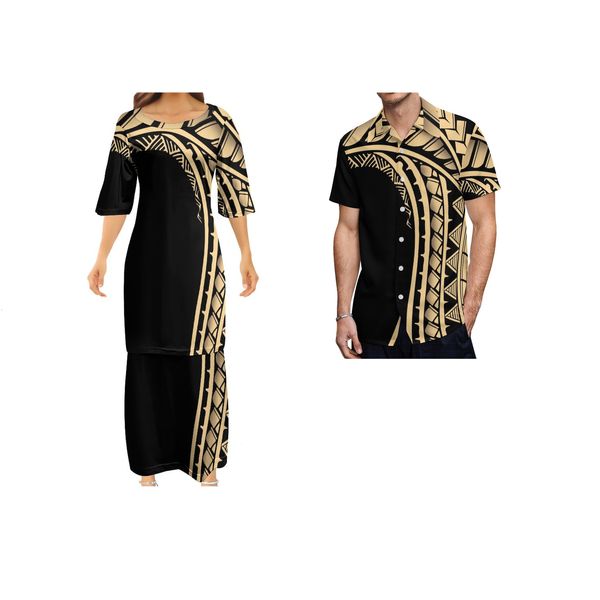 Vestidos casuales básicos diseño personalizado samoano samoano tibal tapa puletasi tatau patrón maxi vestido redondeo de dos piezas Topes de dos piezas