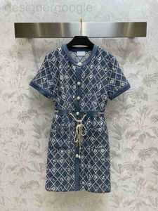 Robes décontractées basiques designer 2023 Designer col rond simple boutonnage robe avec ceinture de perles femmes été à manches courtes élégant