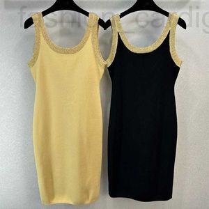 Basic Casual Dresses Designer 2024 Spring Elegant Celebrity Pargin Splicing Slim Fit U-Neck Open Back Suspended tanktop Dress OLS4