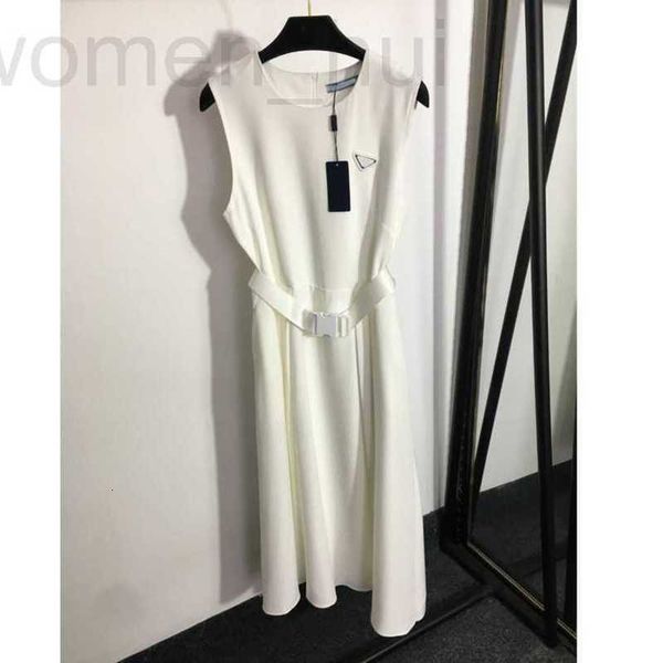 Vestidos casuales básicos diseñador 23ss vestido blanco vestidos de verano ropa de mujer mujer Carta seguridad Hebilla cinturón chaleco Falda larga Alta calidad a1 XFK6