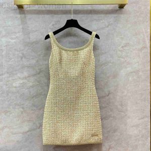 Basic Casual Dresses Designer 3D Cut Gold Thread Parreny -jurk 24 Early Spring Nieuw product Tailleband Slim Fit Plaid geweven Camisole rok 59x9