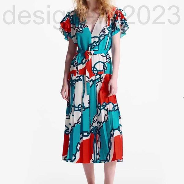 Robes décontractées de base Designer robe de créateur australienne vacances décontractées bleu blanc chaîne rouge imprimée à manches courtes pour vêtements pour femmes 8 SKQI