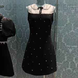 Robes décontractées de base marque de créateur Miu Miao robe perlée de diamant 2023 été nouveau débardeur poupée cou arc mince a-ligne jupe médiane MFXJ
