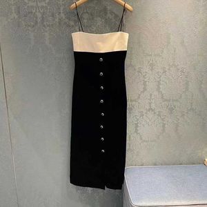 Basic casual jurken Designermerk Miu Miao's jurk in contrasterende kleur met rechte halslijn, tailleband, afslankend effect, lange rok Fluwelen onderkant rok C0ZG