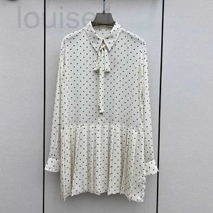 Basic casual jurken Designer merk Miu Sweet Polka Dot Gedrukte unieke jurk, super mooie veter omhoog lange mouwen geplooide rok, herfst nieuwe shirt rok vdyg