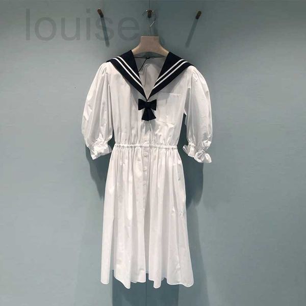 Robes décontractées de base Marque de créateur Miu Robe blanche Col bleu marine Manches longues Chemise longue Jupe Sweet Academy Style Été Nouveau DJYA