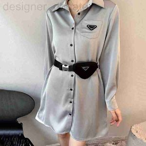 Basic Casual Dresses Designer Designer Designer Dames Chest Pocket Triangle Label Simple Fashion Spring Summer Lange Mouw Hirt Belt Taile 1Ly9