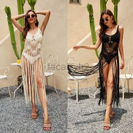 Vestidos casuales básicos vestidos de diseñador 2024 verano sexy bikini encubrimiento a mano gancho de protección de sol hueco camisa correa colgante de borla larga cubierta