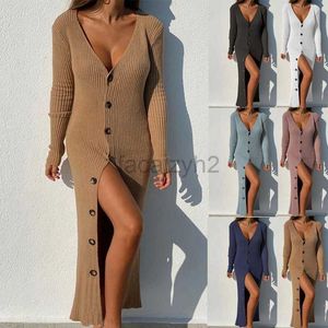 Robes décontractées Robe de créatrice automne / hiver nouveau bouton de fil tricoté pour femmes robe cardigan à manches longues vêtements pour femmes