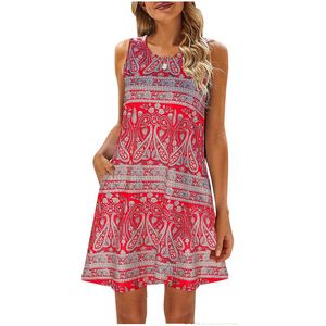 Basis Casual Jurken Designer Jurk voor vrouw zomerjurken Vestidos bloemen knie lengte Boheemse mouwloze Sundresses Beach Petite DHQ3Z