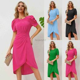 Robes décontractées de base robe de créatrice robe professionnelle Summer Nouveau manches de bulle ronde pour femmes