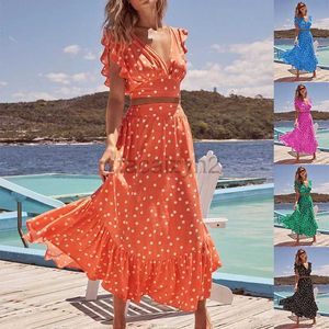 Basic Casual Dresses Designer Jurk Spring/Summer Sexy Boheemse Polka Dot Print-jurk met V-hals, ruches mouwen, taille cinched rokset