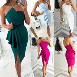 Basis Casual jurken Designer Jurk zomer sexy temperament damesjurk gewikkeld borst onregelmatige jurk split nachtclub avondjurk