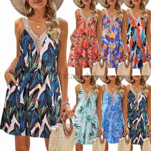 Basic casual jurken Designer Jurk Dames Summer Jurk Beach Lace V-Neck Vest Jurk Casual Tropical Print Mouwloze korte jurk
