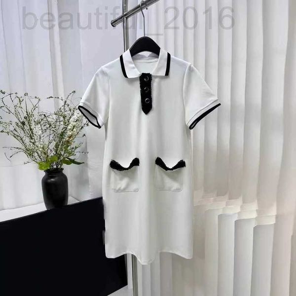 Robes décontractées de base Designer au début du printemps Nouveau ch nanyou gaoding tempérament Style de navettage double poche revers contrastant à mi-longueur robe à manches courtes 969b