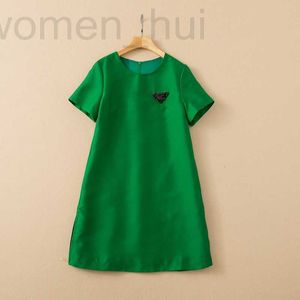 Basic Casual Jurken ontwerper Europese en Amerikaanse dameskleding lente 2022 nieuw Met korte mouwen De ronde kraag spijkerkraal mode Groene jurk E2V9