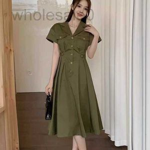 Basic Casual Dresses Designer high -end dameskleding CE Home taille verstelbare gesp gespoLde Buckle Design Militaire groene werkstijl (XH1