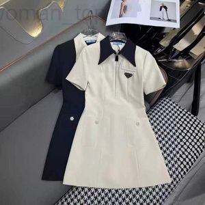 Basic casual jurken Designer Minimalistische puntige nek Contrasterende kleur Veelzijdige socialite-stijl High-end gevoel met één borsten met korte mouwen 8hzn