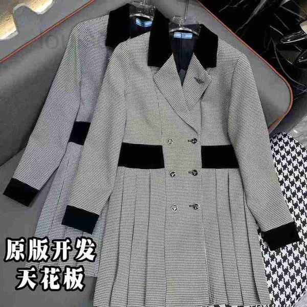 Vestidos casuales básicos Diseñador Desarrollo original 2023 Nuevo P Vestido familiar Manga larga Francés Premium Traje plisado Collar Mil Bird Check D0GN