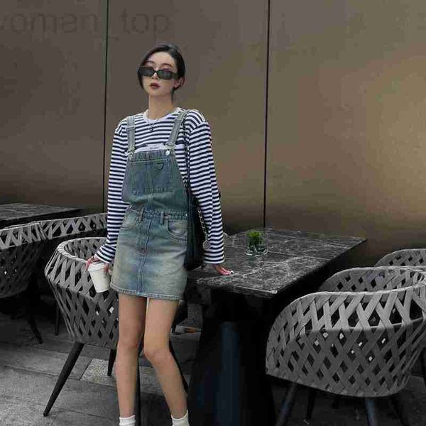 Robes décontractées de base Designer P Family's Triangle Iron Brand Denim Strap Dress fin Women's Wear Quality Shenzhen