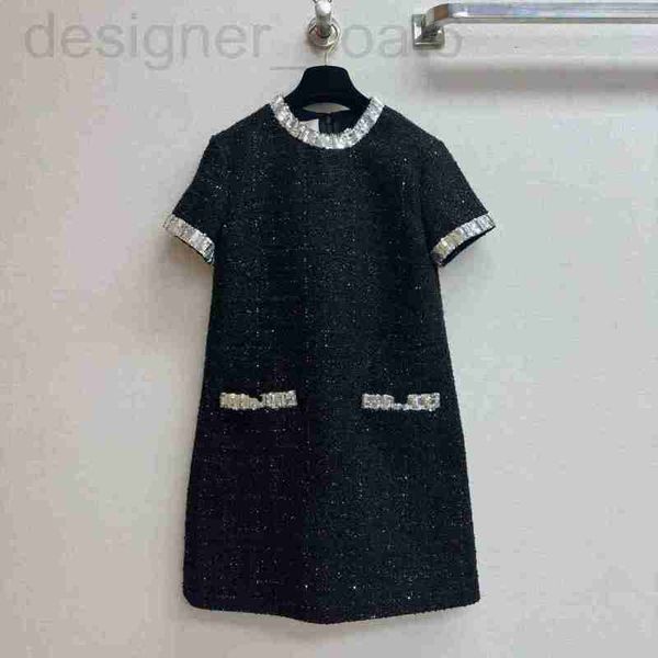 Vestidos casuales básicos diseñador Shenzhen Nanyou ~ 24 Principios de primavera Nuevo producto Xiaoxiangfeng Flor gruesa Tweed Cintura Lentejuelas Vestido negro FL56