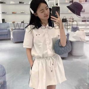 Basic casual jurken Designer lente en zomer nieuwe reversstrepen kleurcontrast tekenen touw stropdas miao girl age academy marine overvloedige shirt jurk pu7c