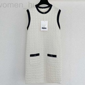 Basic Casual Dresses Designer Zomer Nieuw product Kleine geurige stijl Kleurblok Pocket Mouwloze jurk HBGX