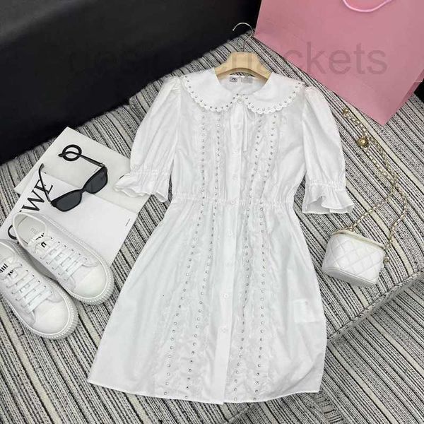 Robes décontractées basiques Designer Summer New Girls 'Sweet Pretty Age Reducing Nail Diamond Doll Neck Bubble Sleeve Shirt Dress RT4H