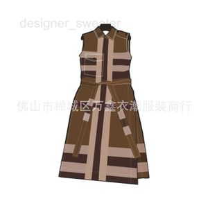 Basic casual jurken Designer dames diepe berkenbruine geruite katoenen polokraag mouwloze tanktopjurk met riem 3IVA