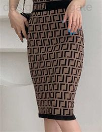 Basic Casual Dresses Designer Dames Elegante kettingbrief feestjurk mode halve lengte rok vaste kleur gebreide stappenpakket heup kort formaat S-XL DC5M