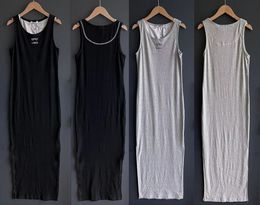 Basic casual jurken Designer Dames borduurwerk lange rokken mouwloze maxi -jurk met zijsplit slank slanke fit vest roktank
