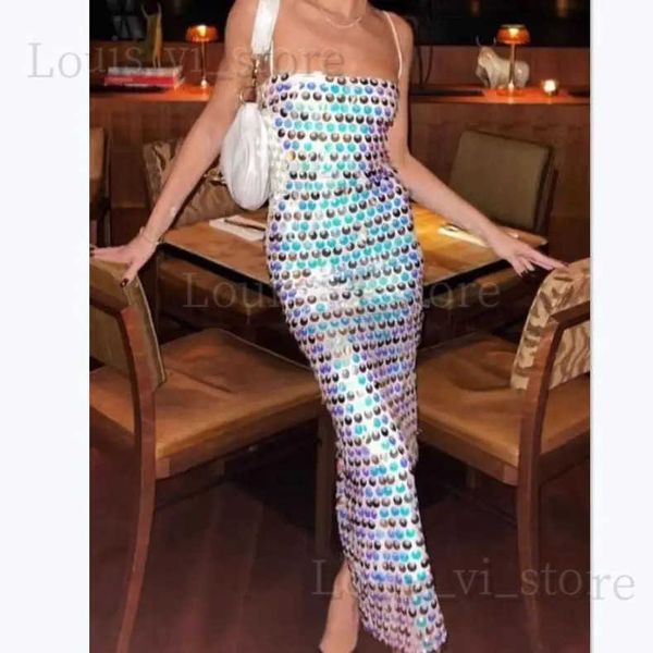 Vestidos informales básicos Elegante escamas de pescado Lentejuelas Sling Vestido Mujer Moda Slim Sparkling Lady Vestidos de noche 2023 Otoño Chic Mujer Fiesta Batas T240227