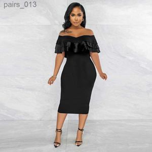 Basis Casual jurken Elegante One-Shoulder Solid Ruffle Long Dress Summer Mode mouwloze bodycon wrap Hip Office Lady Deskleding YQ240328