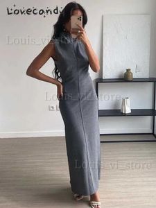 Basic casual jurken elegante potlood lange jurken voor vrouwen mode mock nek mouwloze bodycon feestjurk 2023 herfst vrouwelijke split maxi robe t240227