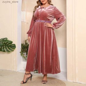 Vestidos casuales básicos elegantes Velvet de talla grande TIPE NECLO Mujeres Outumn Winter Winter High-Line Curve Vestidos MAXI Vestidos vintage L49