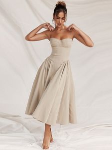 Basis Casual jurken Elegante slanke backless slinger jurk mode solide suspender 2024 zomer vrouwelijk feest avond gewaden vestidos sexy dame rok