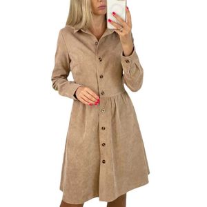 Vestidos casuales básicos elegante cuello de giro otoño de invierno Mujeres 2021 Long Slve de una sola túnica femenina A-Line Soft Clarhuroy Vestidos T240510