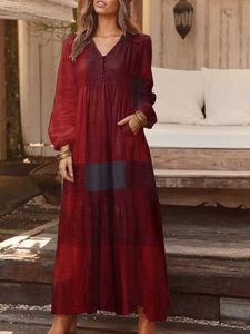 Basis Casual jurken Elegante vrouwen Maxi -shirtjurk Zanzea Losse Long Slve Vestidos Autumn Vintage Ladies Plaid Dress Fashion Robe T240523