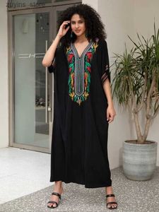 Basic casual jurken geborduurd zwarte vrouwen losse kaftan gewaad zomerjurken vrouwen 2024 gezellige Boheemse vakantie strandkleding huisjurk outfit Q1657 l49