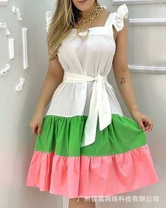 Basic Casual Jurken Europese en Amerikaanse dameskleding zomerkleurblokkerende jurk met riem 230701