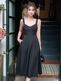 Grundlegende Freizeitkleider Mode Sommer Abendkleid für Frauen Elegante Dame Vintage Sexy Strap Low Cut Slim Midi Party Club Prom Mujer Vestidos Straße L230918