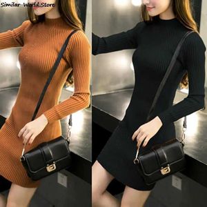 Fe Automne Hiver Midi Robe Pull Femmes Sexy Robe Moulante Longue Sle Solide De Base Robe Tricotée Tricots DressC24315