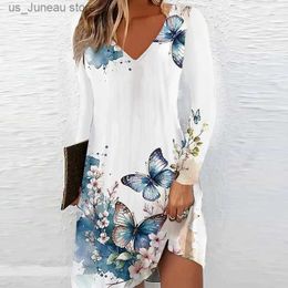 Robes décontractées de base Femme robe trapèze imprimé fleuri longue Slve col en v mode élégant décontracté trajet mince simplicité printemps été 2023 nouvelle robe T240330