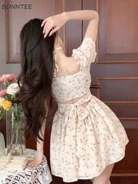 Robes décontractées de base Mini robes florales femmes douce bouffée Sle Vintage pansement tendre ss Style coréen mode moulante tempérament fille InsC24315