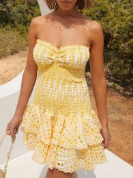 Vestidos casuales básicos FLORDEVIDA Amarillo Vestido de verano bordado de verano
