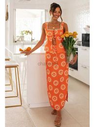 Basic casual jurken Foridol Top Rokset Set Spring Summer Slit Maxi Long Jurk Suit bijpassende set Boho Beach Dress Vestidos Women Clothing 2024 240419