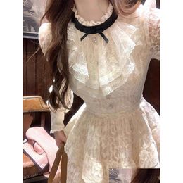 Basic Casual Jurken Franse Elegante Kant Y2K Mini-jurk Lange Mouw Korte Feestvrouw Slank Een Stuk Koreaanse Mode 2024 Herfst Dro Dhxhm