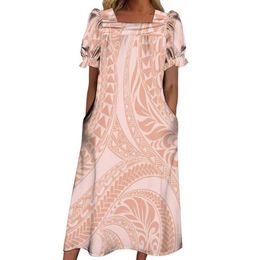 Vestidos informales básicos Haii elegante vestido de banquete vestido polinesio para mujer personalizado verano corto Sles cuello bajo vestido largo c24315