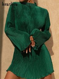 Basic Casual Jurken Hawthaw Dames Elegante Lange Mouw Streetwear Bodycon Groen Herfst Mini-jurk Herfstkleding Groothandel Artikelen Voor Zakelijk 231005