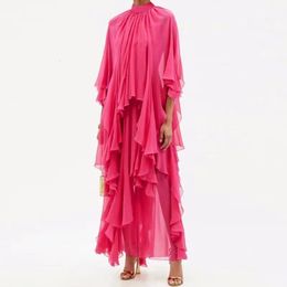Basis Casual jurken Hoogwaardige Temperament Goddess Mantel Jurk Rose Red Rok Stand Kraag Lang ontwerp Sense Big Swing Elegant 230818